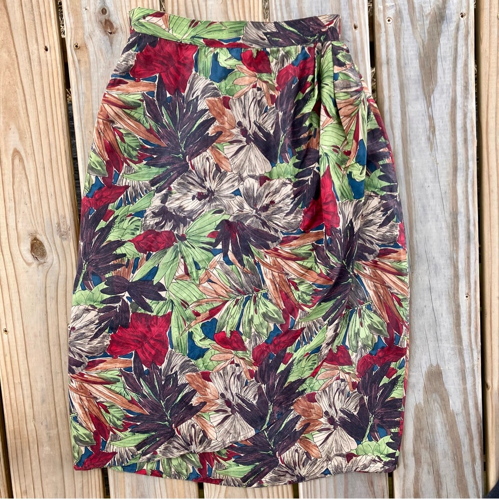 Vintage Argenti Silk Floral Print Midi Skirt